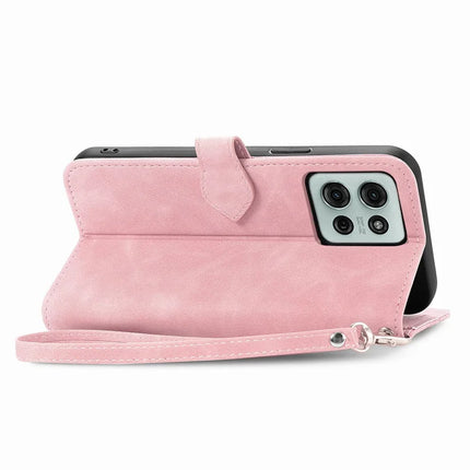 For Motorola Moto G75 5G Zipper Wallet Case Flower Imprint PU Leather Phone Cover with Strap