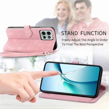 For Motorola Moto G75 5G Zipper Wallet Case Flower Imprint PU Leather Phone Cover with Strap