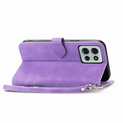 For Motorola Moto G75 5G Zipper Wallet Case Flower Imprint PU Leather Phone Cover with Strap