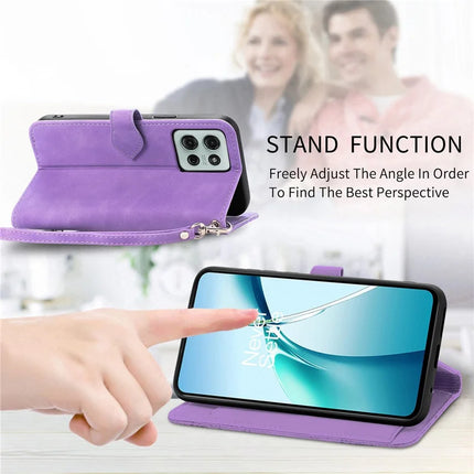 For Motorola Moto G75 5G Zipper Wallet Case Flower Imprint PU Leather Phone Cover with Strap