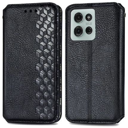 For Motorola Moto G75 5G PU Leather Case Rhombus Imprint Wallet Stand Phone Cover - Black