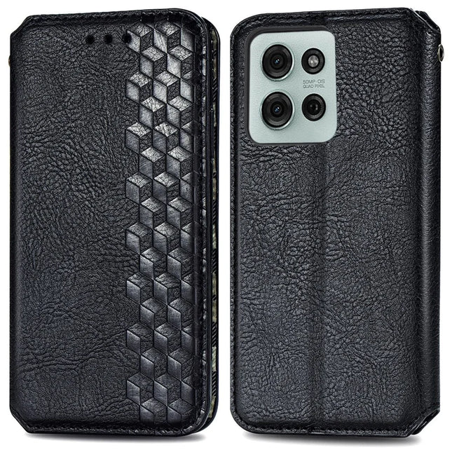 For Motorola Moto G75 5G PU Leather Case Rhombus Imprint Wallet Stand Phone Cover - Black