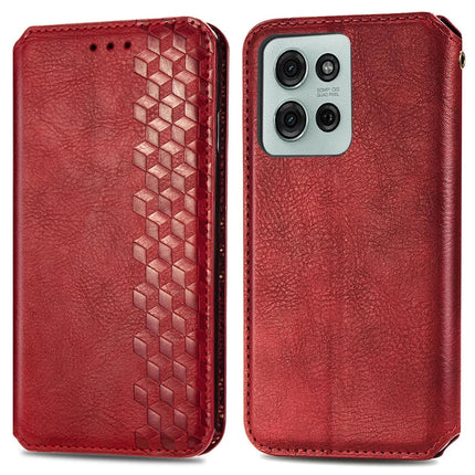 For Motorola Moto G75 5G PU Leather Case Rhombus Imprint Wallet Stand Phone Cover - Red