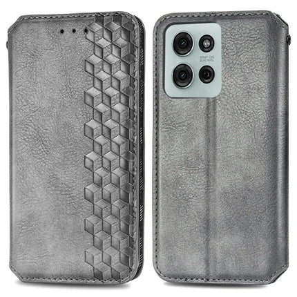 For Motorola Moto G75 5G PU Leather Case Rhombus Imprint Wallet Stand Phone Cover - Grey