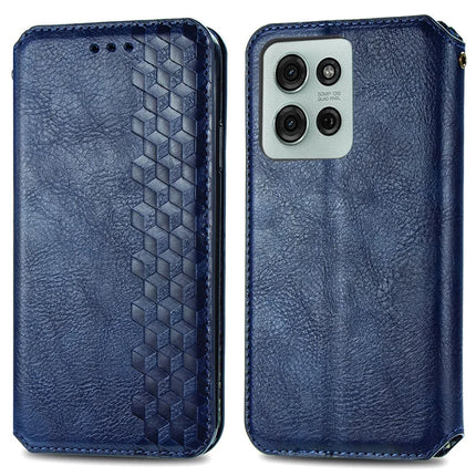 For Motorola Moto G75 5G PU Leather Case Rhombus Imprint Wallet Stand Phone Cover - Blue