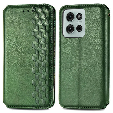 For Motorola Moto G75 5G PU Leather Case Rhombus Imprint Wallet Stand Phone Cover - Green