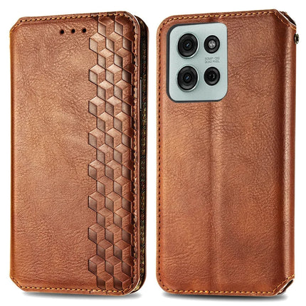 For Motorola Moto G75 5G PU Leather Case Rhombus Imprint Wallet Stand Phone Cover - Brown