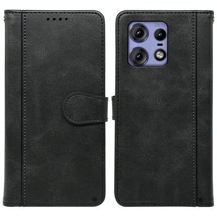 For Motorola Edge 50 Pro 5G Case Calf Texture Leather Stand Book Style Phone Cover - Black