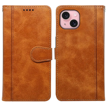 For iPhone 14 Case Calf Texture Leather Stand Book Style Phone Cover - Yellow