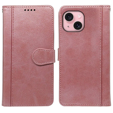 For iPhone 14 Case Calf Texture Leather Stand Book Style Phone Cover - Rose Gold