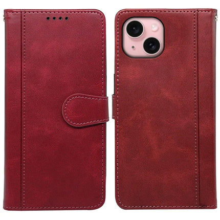 For iPhone 14 Case Calf Texture Leather Stand Book Style Phone Cover - Red