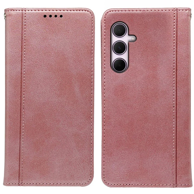 For Samsung Galaxy A16 5G  /  4G Case Hidden Magnetic Closure Calf Texture Leather Phone Cover - Rose Gold