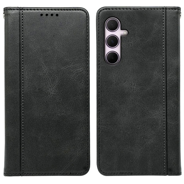 For Samsung Galaxy A16 5G  /  4G Case Hidden Magnetic Closure Calf Texture Leather Phone Cover - Black