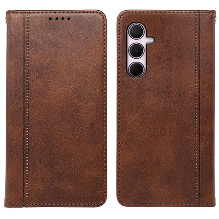 For Samsung Galaxy A16 5G  /  4G Case Hidden Magnetic Closure Calf Texture Leather Phone Cover - Brown
