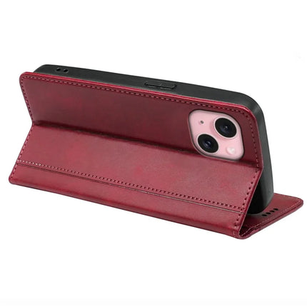 For iPhone 14 Case Hidden Magnetic Closure Calf Texture Leather Phone Cover