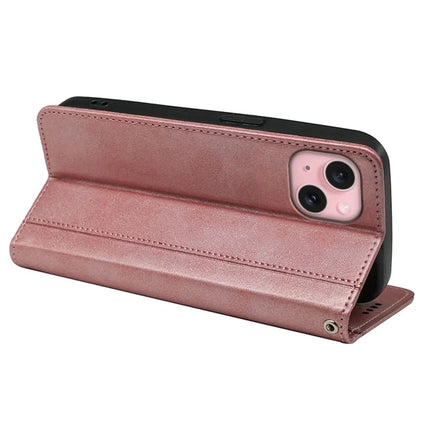For iPhone 14 Case Hidden Magnetic Closure Calf Texture Leather Phone Cover