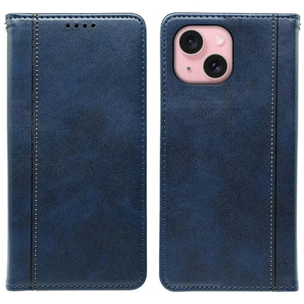 For iPhone 14 Case Hidden Magnetic Closure Calf Texture Leather Phone Cover - Blue