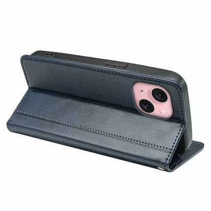 For iPhone 14 Case Hidden Magnetic Closure Calf Texture Leather Phone Cover