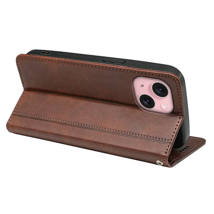 For iPhone 14 Case Hidden Magnetic Closure Calf Texture Leather Phone Cover