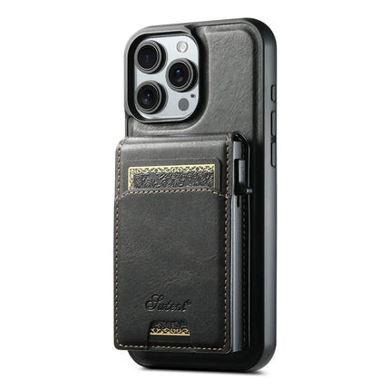 SUTENI H19 For iPhone 16 Pro Max Magnetic Case Waxy Texture Card Slots Leather Back Phone Cover