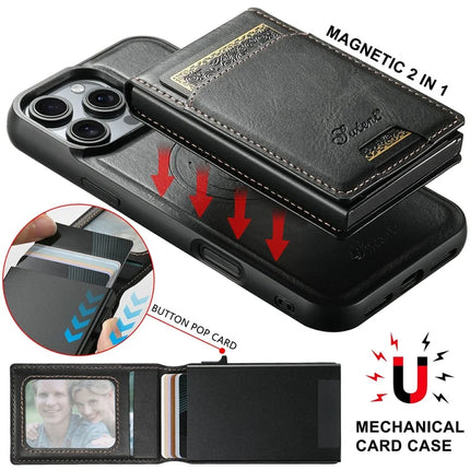 SUTENI H19 For iPhone 16 Pro Max Magnetic Case Waxy Texture Card Slots Leather Back Phone Cover