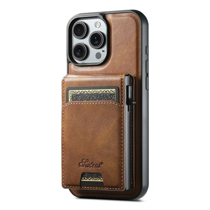 SUTENI H19 For iPhone 16 Pro Max Magnetic Case Waxy Texture Card Slots Leather Back Phone Cover