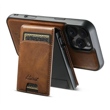 SUTENI H19 For iPhone 16 Pro Max Magnetic Case Waxy Texture Card Slots Leather Back Phone Cover