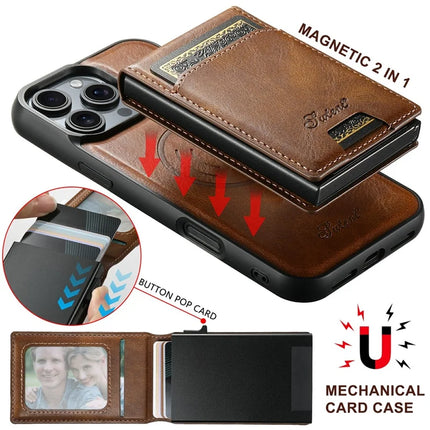SUTENI H19 For iPhone 16 Pro Max Magnetic Case Waxy Texture Card Slots Leather Back Phone Cover