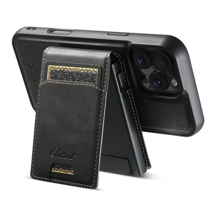 SUTENI H19 For iPhone 16 Pro Magnetic Case Waxy Texture Card Slots Leather Back Phone Cover