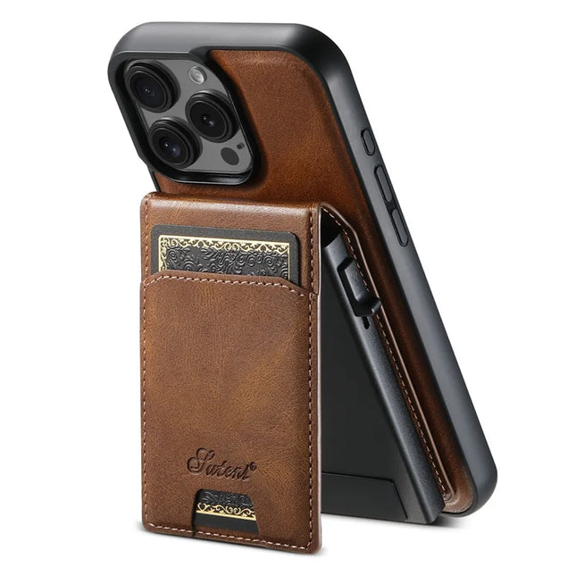 SUTENI H19 For iPhone 16 Pro Magnetic Case Waxy Texture Card Slots Leather Back Phone Cover - Brown