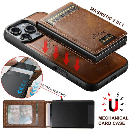 SUTENI H19 For iPhone 16 Pro Magnetic Case Waxy Texture Card Slots Leather Back Phone Cover