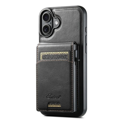 SUTENI H19 For iPhone 16 Plus Magnetic Case Waxy Texture Card Slots Leather Back Phone Cover