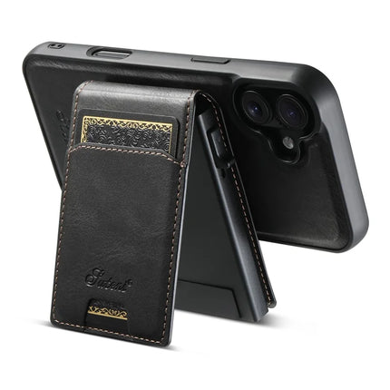 SUTENI H19 For iPhone 16 Plus Magnetic Case Waxy Texture Card Slots Leather Back Phone Cover