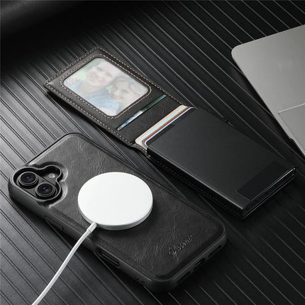 SUTENI H19 For iPhone 16 Plus Magnetic Case Waxy Texture Card Slots Leather Back Phone Cover