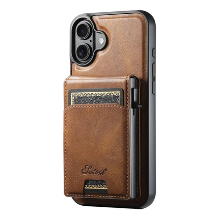 SUTENI H19 For iPhone 16 Plus Magnetic Case Waxy Texture Card Slots Leather Back Phone Cover