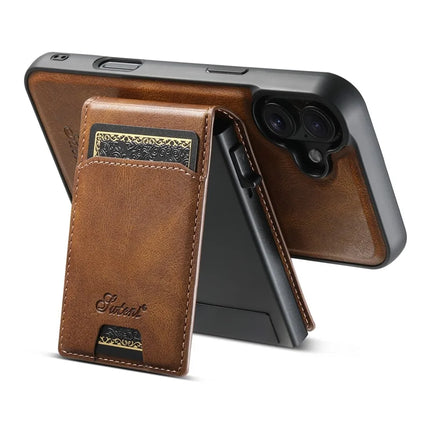 SUTENI H19 For iPhone 16 Plus Magnetic Case Waxy Texture Card Slots Leather Back Phone Cover