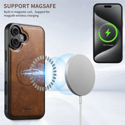 SUTENI H19 For iPhone 16 Plus Magnetic Case Waxy Texture Card Slots Leather Back Phone Cover