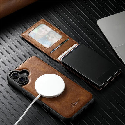 SUTENI H19 For iPhone 16 Plus Magnetic Case Waxy Texture Card Slots Leather Back Phone Cover