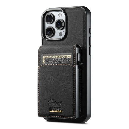 SUTENI H19 For iPhone 16 Pro Max Magnetic Case Card Holder Kickstand Litchi Texture Leather Back Cover