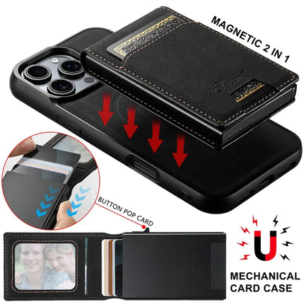SUTENI H19 For iPhone 16 Pro Max Magnetic Case Card Holder Kickstand Litchi Texture Leather Back Cover
