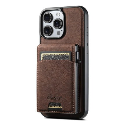 SUTENI H19 For iPhone 16 Pro Max Magnetic Case Card Holder Kickstand Litchi Texture Leather Back Cover