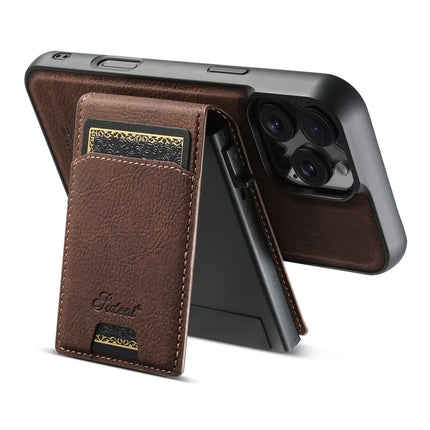 SUTENI H19 For iPhone 16 Pro Max Magnetic Case Card Holder Kickstand Litchi Texture Leather Back Cover