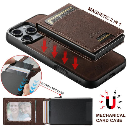 SUTENI H19 For iPhone 16 Pro Max Magnetic Case Card Holder Kickstand Litchi Texture Leather Back Cover