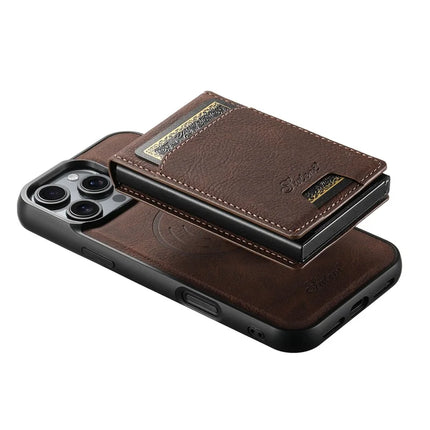 SUTENI H19 For iPhone 16 Pro Magnetic Case Card Holder Kickstand Litchi Texture Leather Back Cover