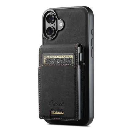 SUTENI H19 For iPhone 16 Plus Magnetic Case Card Holder Kickstand Litchi Texture Leather Back Cover
