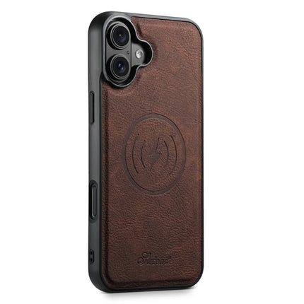 SUTENI H19 For iPhone 16 Plus Magnetic Case Card Holder Kickstand Litchi Texture Leather Back Cover