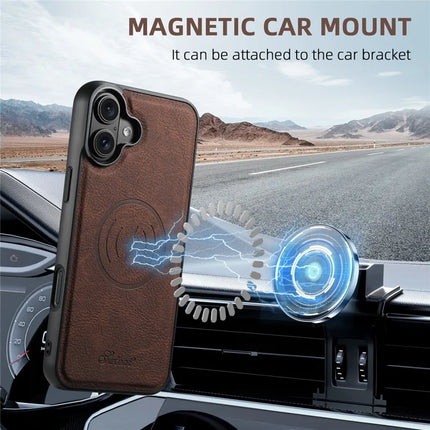 SUTENI H19 For iPhone 16 Plus Magnetic Case Card Holder Kickstand Litchi Texture Leather Back Cover