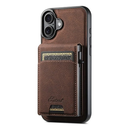SUTENI H19 For iPhone 16 Magnetic Case Card Holder Kickstand Litchi Texture Leather Back Cover