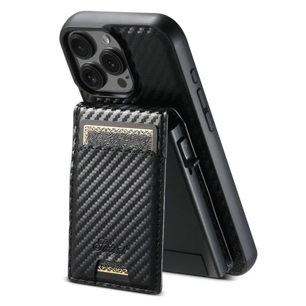 SUTENI H19 For iPhone 16 Pro Max Magnetic Case Carbon Fiber Texture Leather Back Cover with Card Bag
