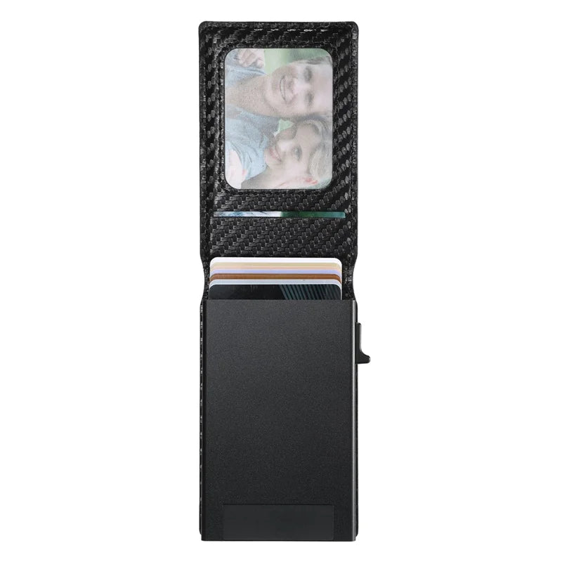 ShopCaseCart Premium Kickstand iPhone 16 Pro Max Snap-on Protective cover Carbon Fiber Texture Leather Back Guard with Card Bag